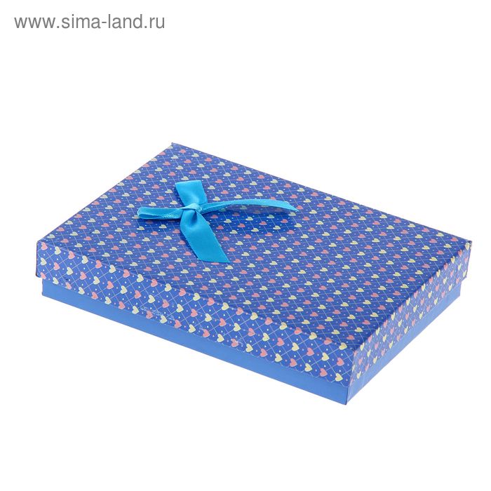Подарочные коробки Коробка подарочная Сердца 16 х 12 х 3 см, цвет синий