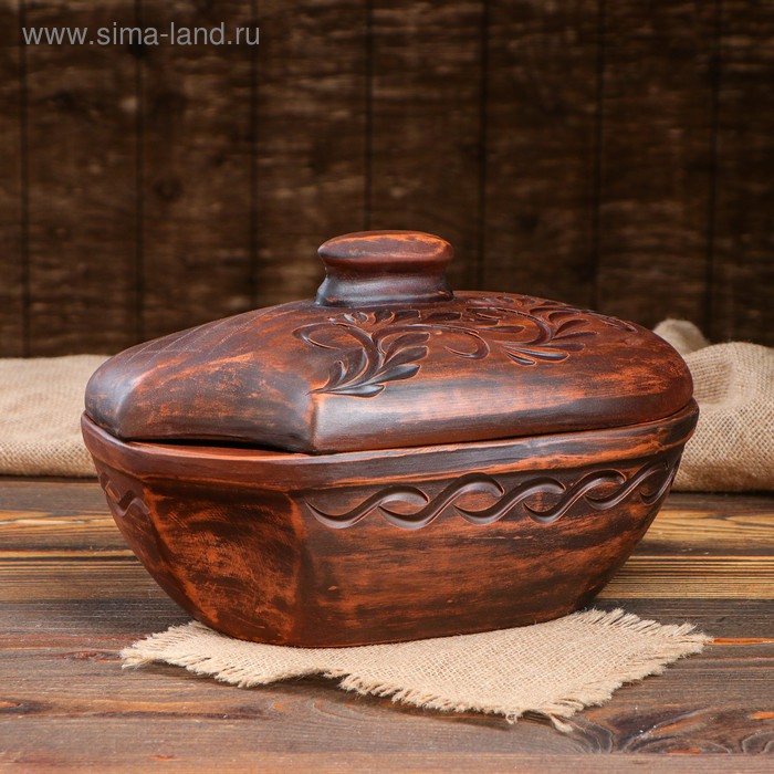 

Утятница резная, красная глина, 3 л