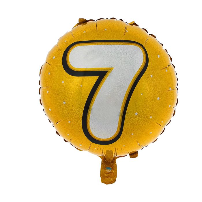 Шар фольгированный 18", цифра 7, круг, голография, цвет золотой