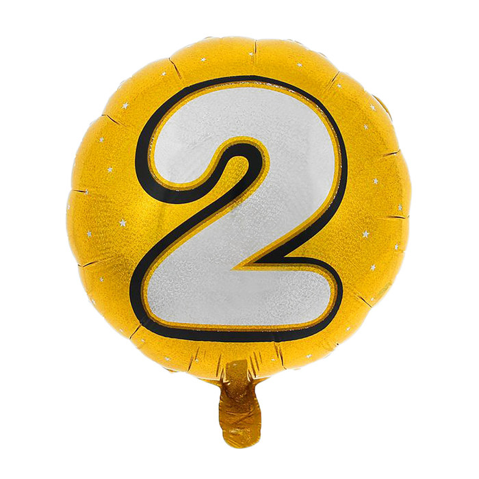 Шар фольгированный 18", цифра 2, круг, голография, цвет золотой