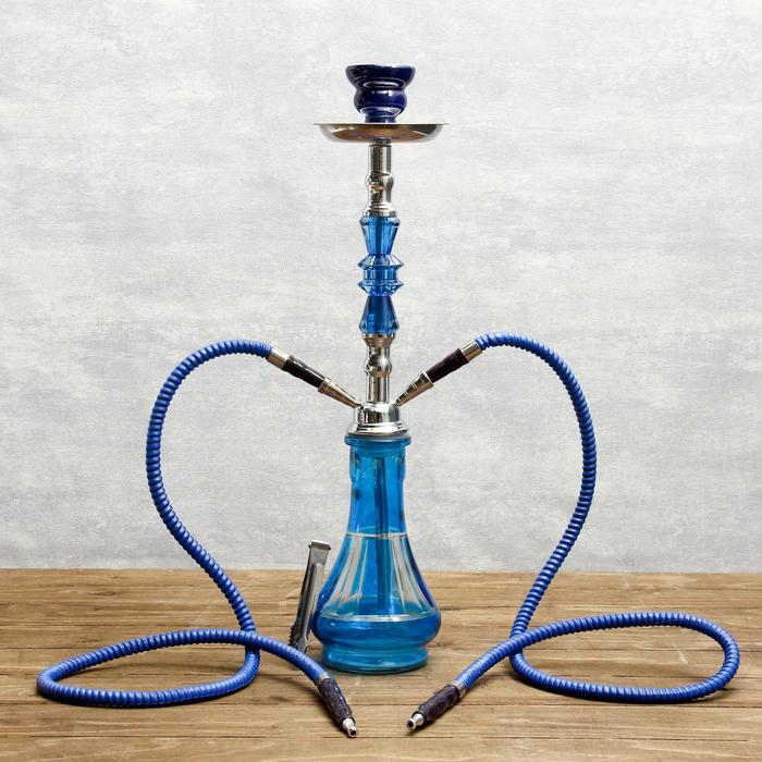 Кальян "Танзанит", 50 см, 2 трубки, колба-ваза сиреневая, шахта под серебро