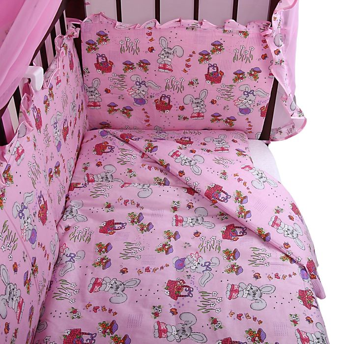Комплект в кроватку "Зайчики" (4 предмета), цвет розовый (арт. 1535)