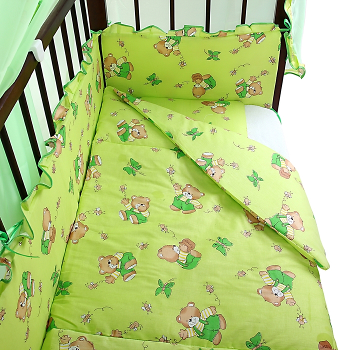 Комплект в кроватку "Мишки с мёдом" (4 предмета), цвет зелёный (арт. 1535)