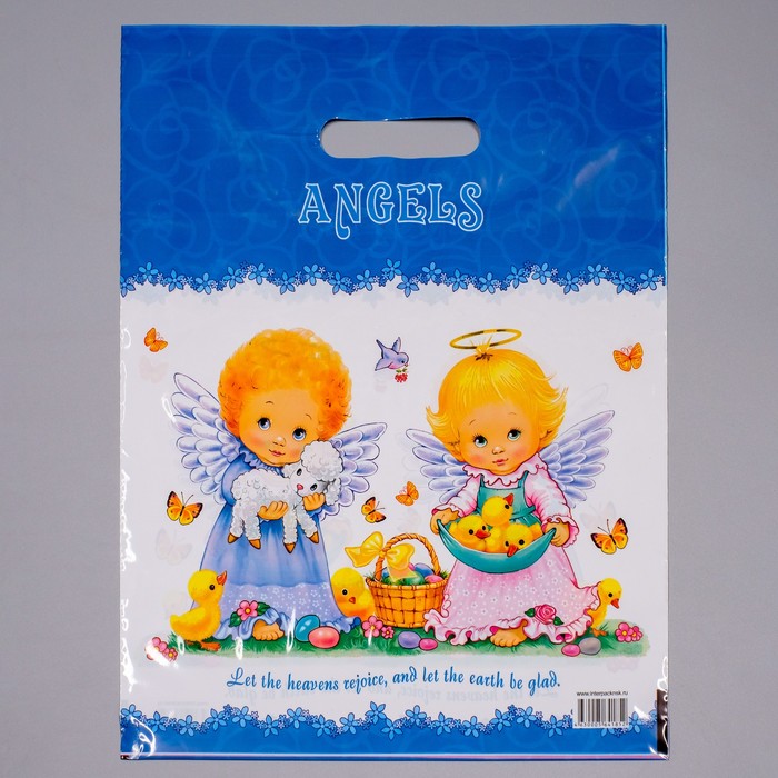 Пакет "Ангелочки", полиэтиленовый с вырубной ручкой, 31х40 см, 60 мкм