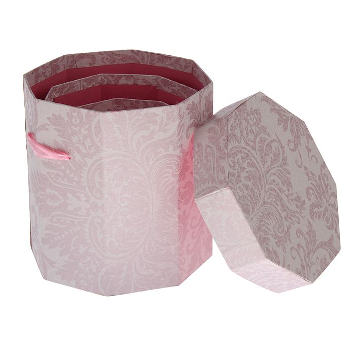 Набор коробок 3в1 "Узор", розовый, 21 х 21 х 21 - 14,5 х 14,5 х 15,5 см