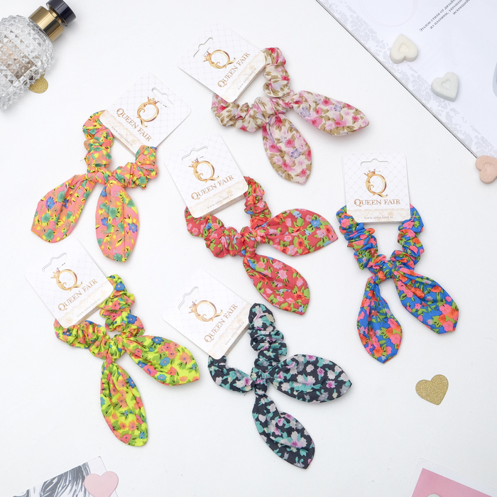 Резинка для волос "Орбита" с ушками, цветы, микс