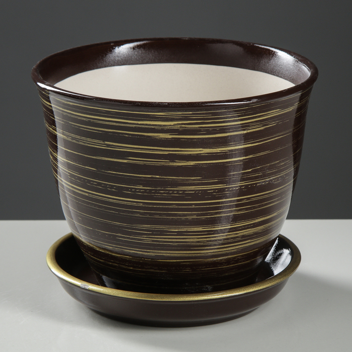 Кашпо "Кедр" глянец, шоколадно-золотое, 2,2 л