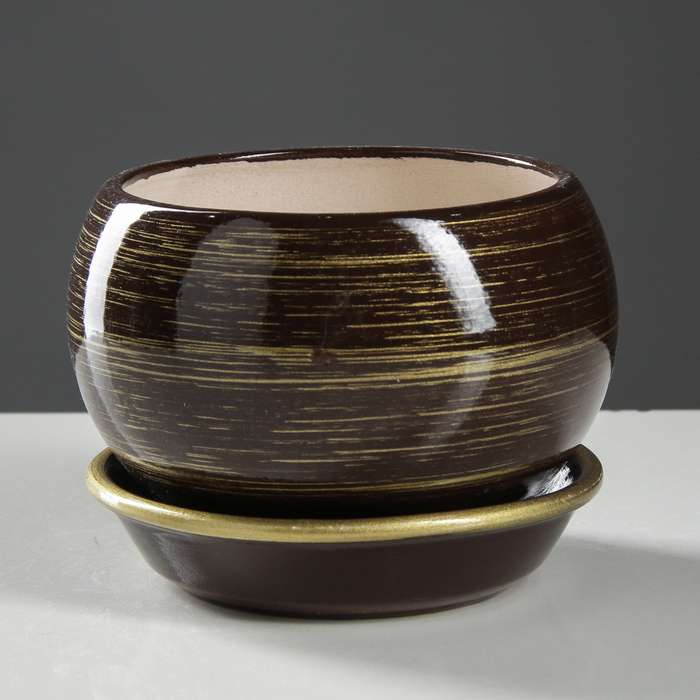 Кашпо "Шар" глянец, шоколадно-золотой, 0,4 л