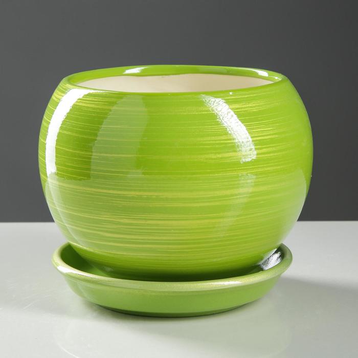 Кашпо "Шар" глянец, салатово-золотое, 1,4 л