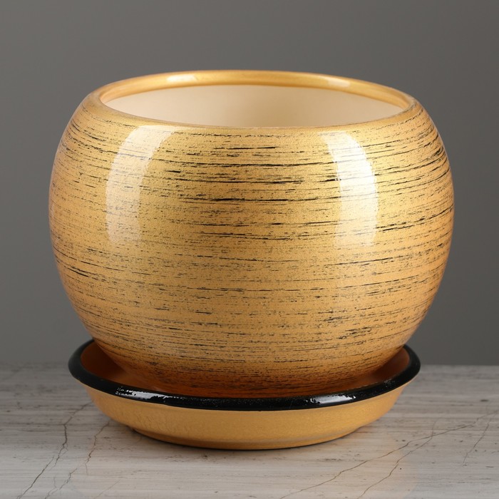 Кашпо "Шар" глянец, чёрно-золотое, 1,4 л