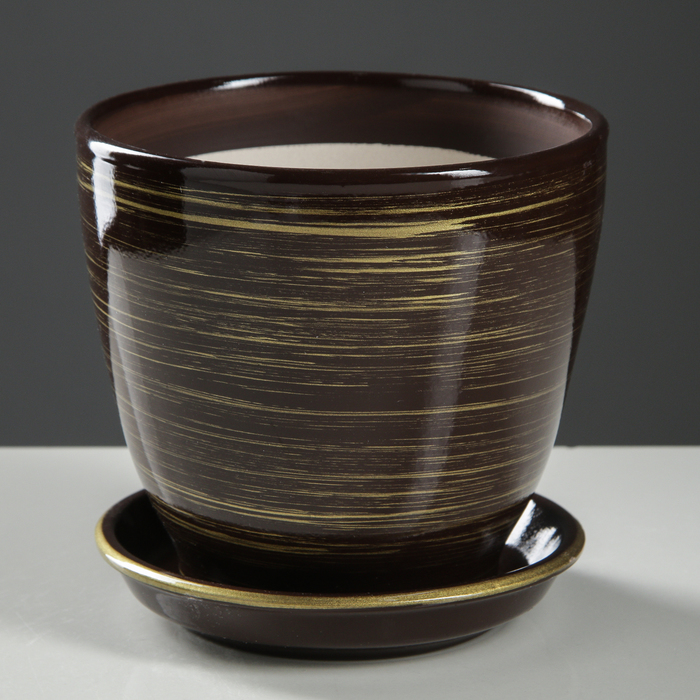 Кашпо "Кедр" глянец, шоколадно-золотое, 1,6 л