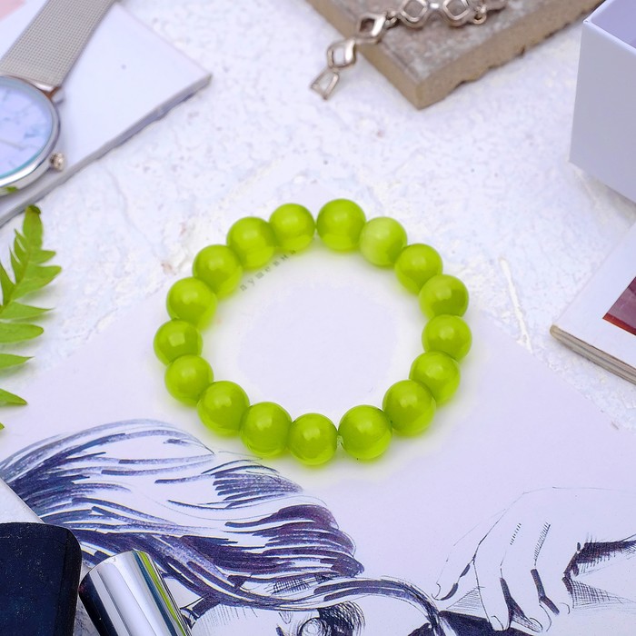 Браслет "Кошачий глаз" шар №10, цвет зеленый
