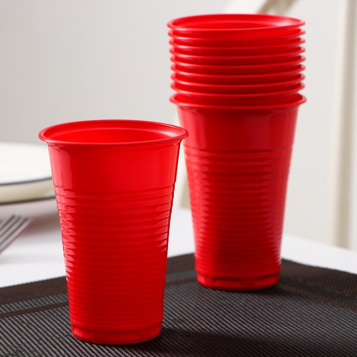 Набор "На природу": 10 тарелок белых d=22 см, 10 стаканов цветных 200 мл, 10 вилок белых