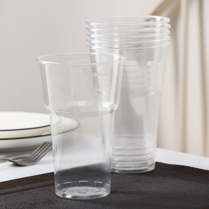 Набор "На природу": 10 тарелок белых d=22 см, 10 стаканов цветных 200 мл, 10 вилок белых