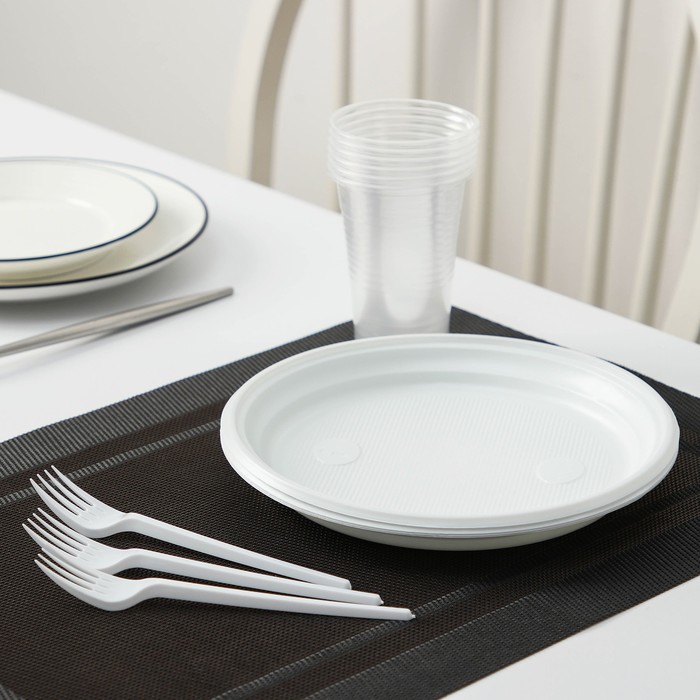 Набор одноразовой посуды «Пикник», 6 персон, цвет белый