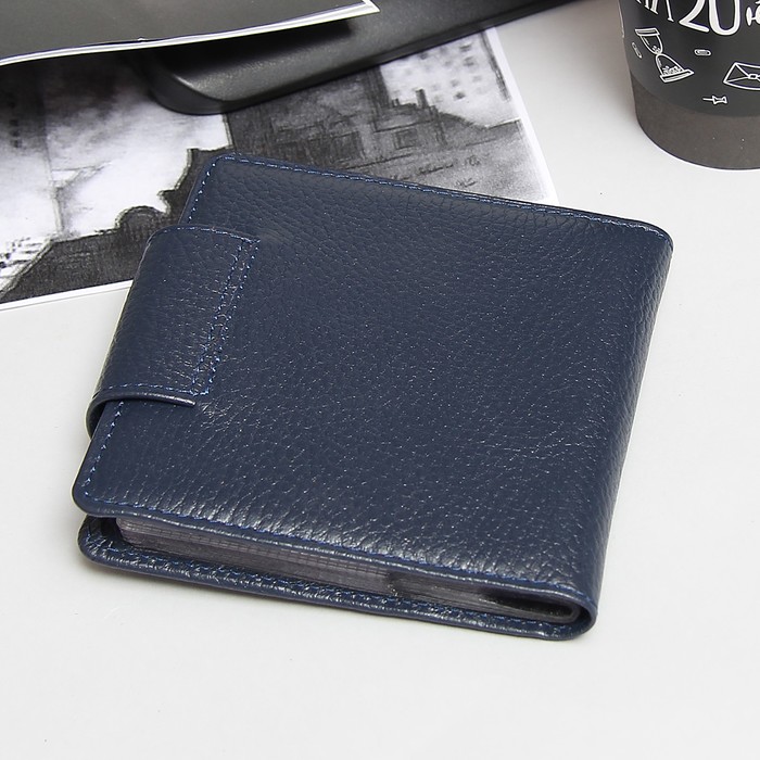 Визитница на кнопке, 2 ряда, 20 листов, флотер, цвет синий