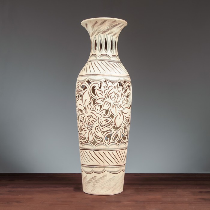 Ваза напольная "Амфора" резка, бежевый