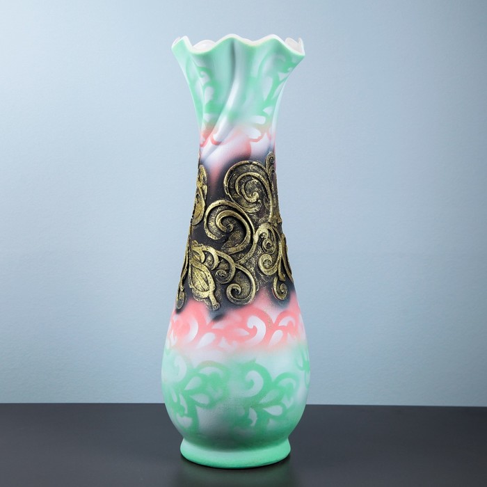 Ваза напольная "Вьюнок" барокко, зелёно-розовый фон