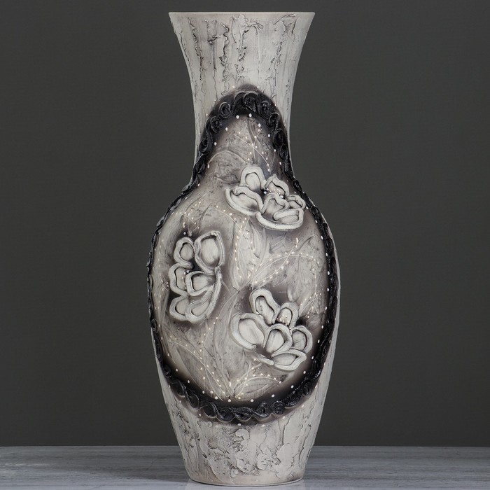 Ваза напольная "Жемчуг" цветы, бежево-коричневая