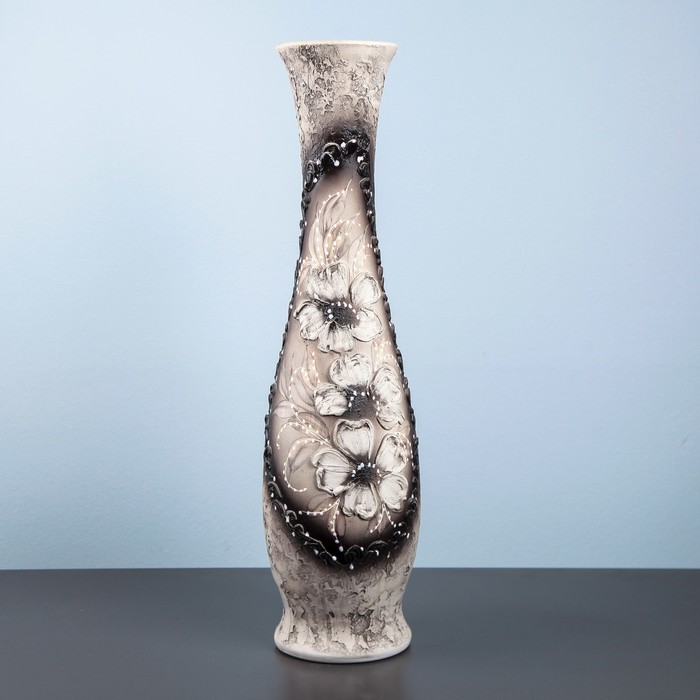 Ваза напольная "Грация" жемчуг, цветы