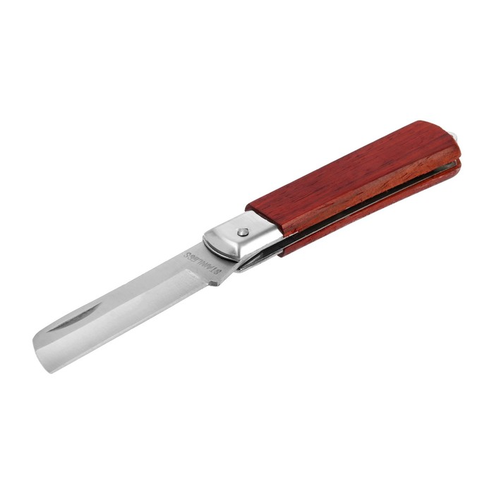Нож универсальный складной ТУНДРА, деревянная рукоятка, прямое лезвие, нержавеющая сталь нож монтажника rexant 12 4936 нержавеющая сталь прямое лезвие