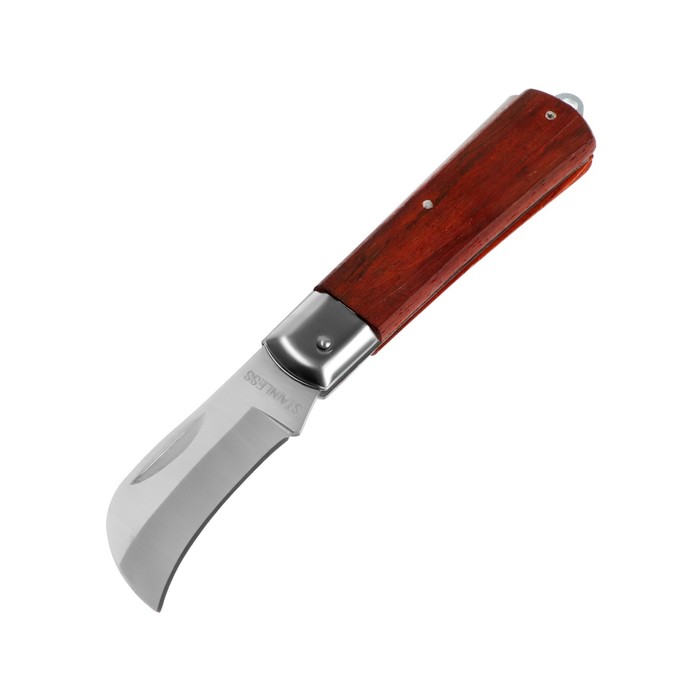 Нож универсальный складной ТУНДРА, деревянная рукоятка, изогнутое лезвие, нержавеющая сталь нож универсальный складной тундра 2к рукоятка изогнутое лезвие нержавеющая сталь