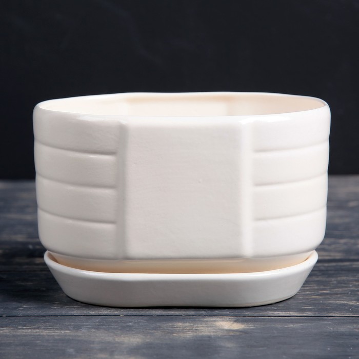 Горшок цветочный Овал новый 1,1л 11,5см  белый МИКС