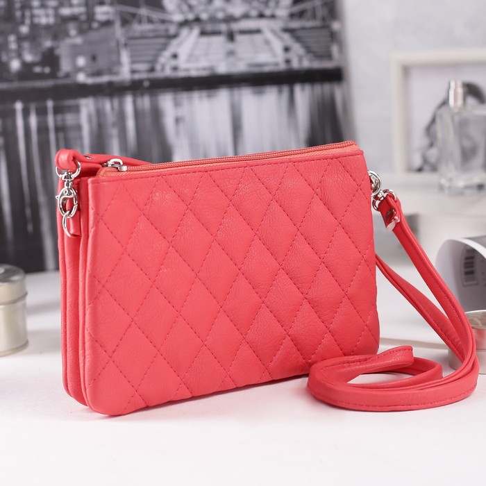 Сумка женская на молнии, 1 отдел, 1 наружный карман, длинный ремень, цвет красный