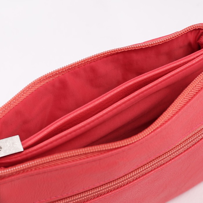 Сумка женская на молнии, 1 отдел, 1 наружный карман, длинный ремень, цвет красный