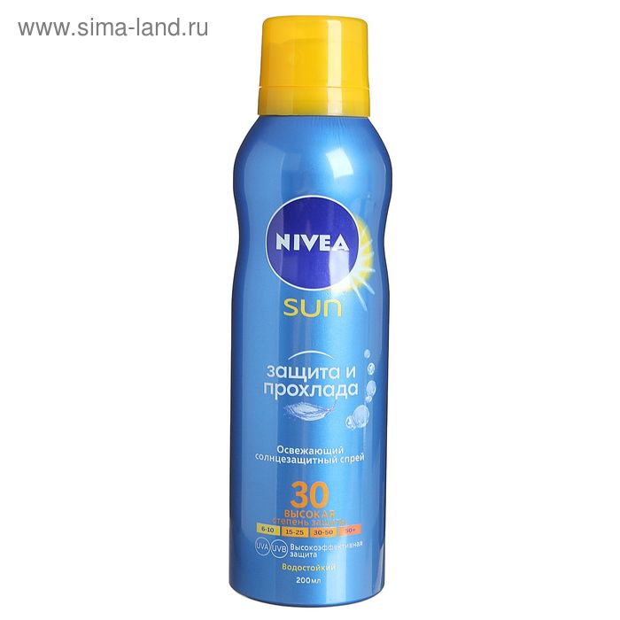 фото Аэрозоль солнцезащитный nivea sun "защита и прохлада", spf 30, освежающий, 200 мл