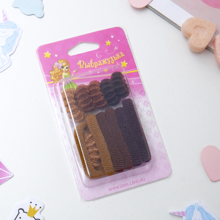 Резинки для волос "Махрушка" (набор 12 шт.), шоколад