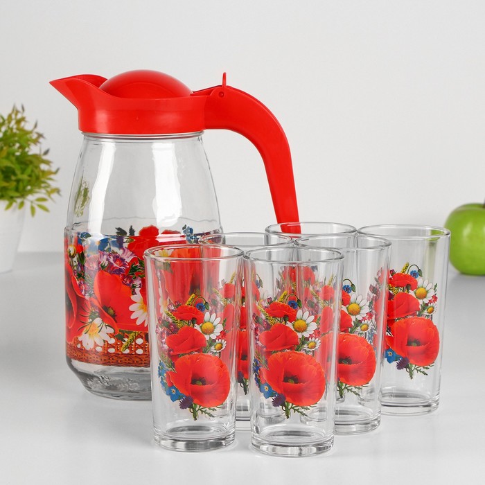 Набор питьевой "Маки", 7 предметов: кувшин 1,5 л, 6 стаканов 230 мл