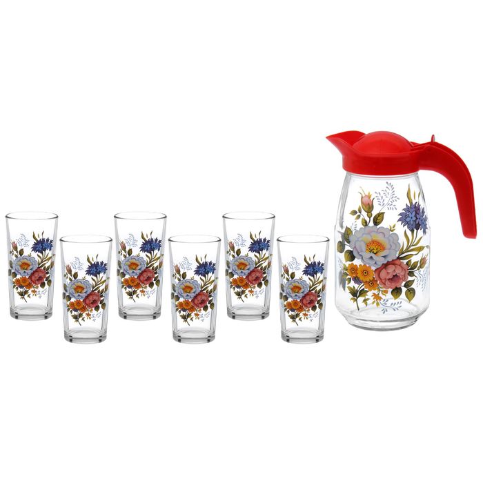 Набор питьевой "Шиповник", 7 предметов: кувшин 1,5 л, 6 стаканов 230 мл