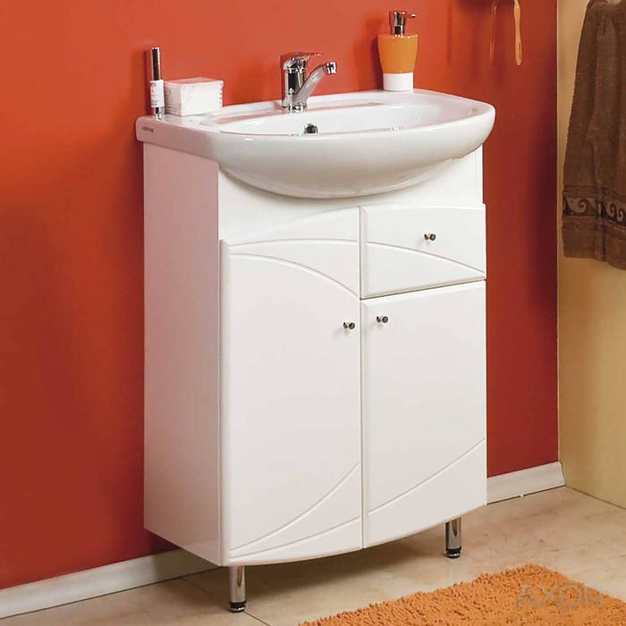 Комплект: тумба-умывальник Акватон "Пинта М 60" 1231-1К (PRA), цвет белый, раковина "Акварель 60 см"