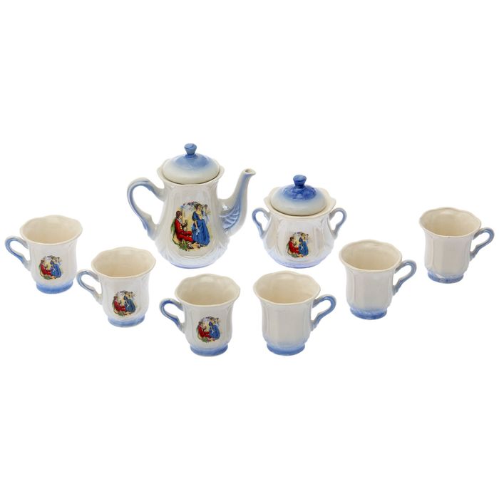 Чайный сервиз "Ажур" голубой, Мадонна, 8 предметов: чайник 1 л, сахарница, 6 кружек 0,25 л