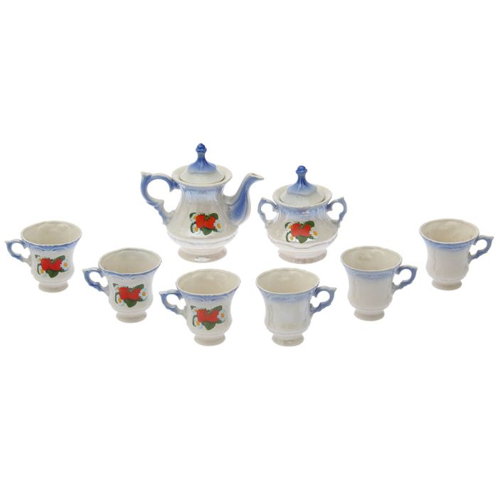Чайный сервиз "Блиц" голубой, клубника, 8 предметов: чайник 0,6 л, сахарница, 6 кружек 0,25 л