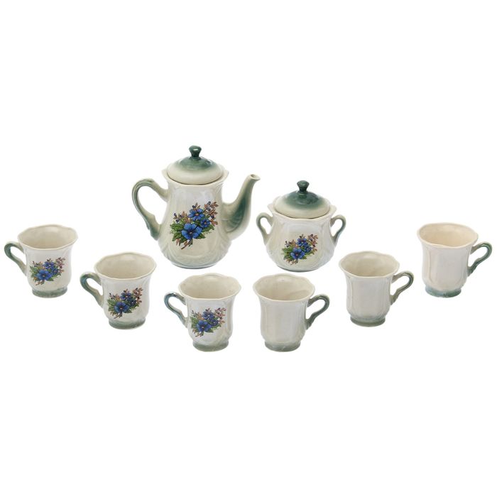 Чайный сервиз "Ажур" изумруд, незабудка, 8 предметов: чайник 1 л, сахарница, 6 кружек 0,25 л