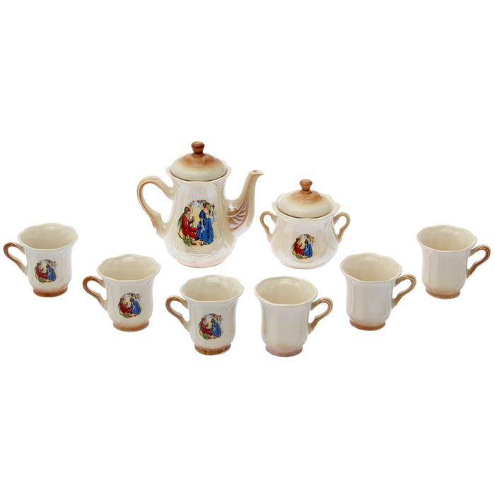 Чайный сервиз "Ажур" коричневый, Мадонна, 8 предметов: чайник 1 л, сахарница, 6 кружек 0,25 л