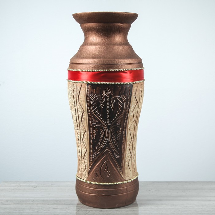 Ваза напольная "Весна" ангоб, бордовая лента