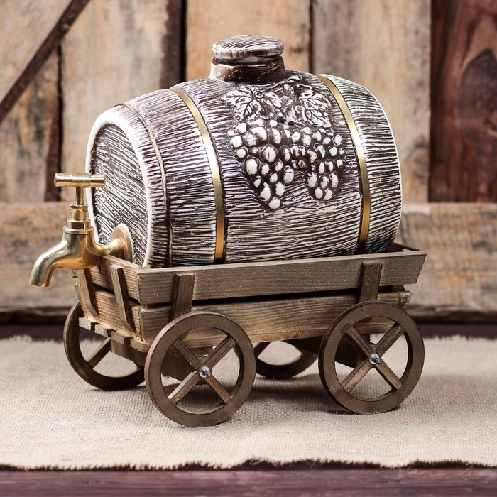 Бочка для напитков "Телега" на колесах, глазурь, 3 л