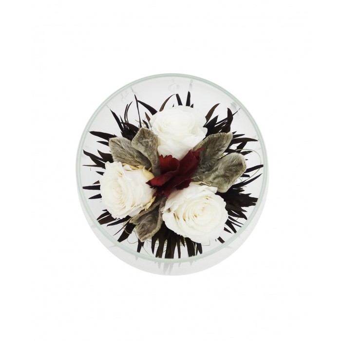 Композиция в вазе, розы белые, 13 х 13 х 18 см