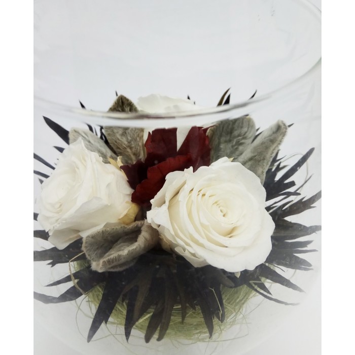 Композиция в вазе, розы белые, 13 х 13 х 18 см