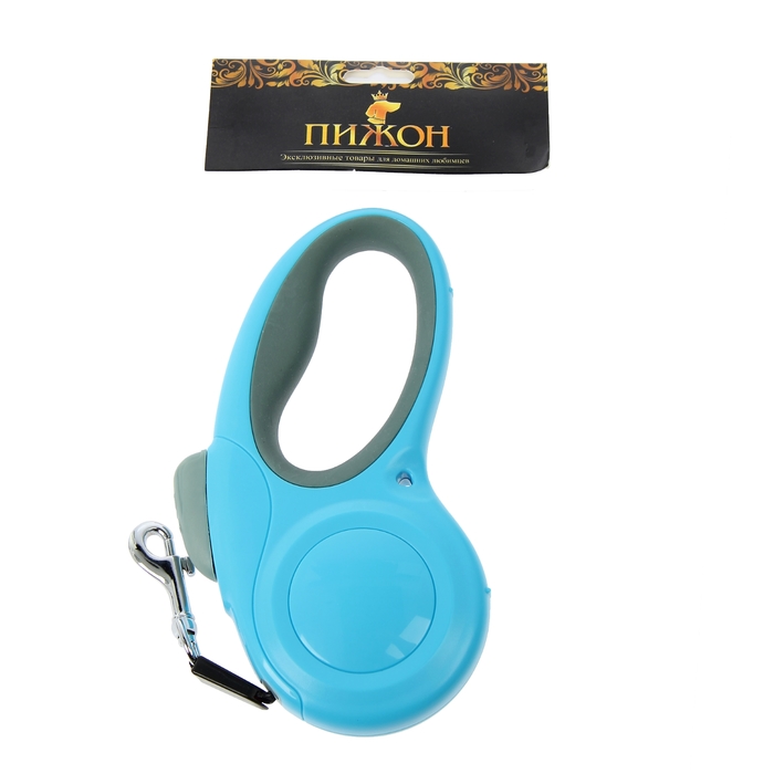 Рулетка "Премиум", 3 м, до 12 кг, эргономичн.ручка, светоотраж. прошивка поводка, голубая