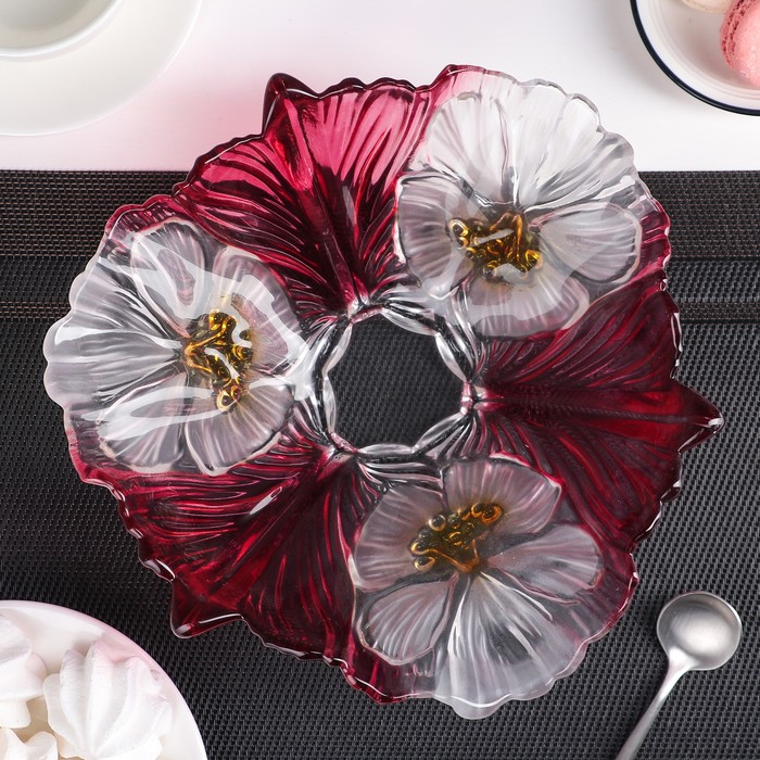 Блюдо 23х23х8 см "Цветник", цвет красный