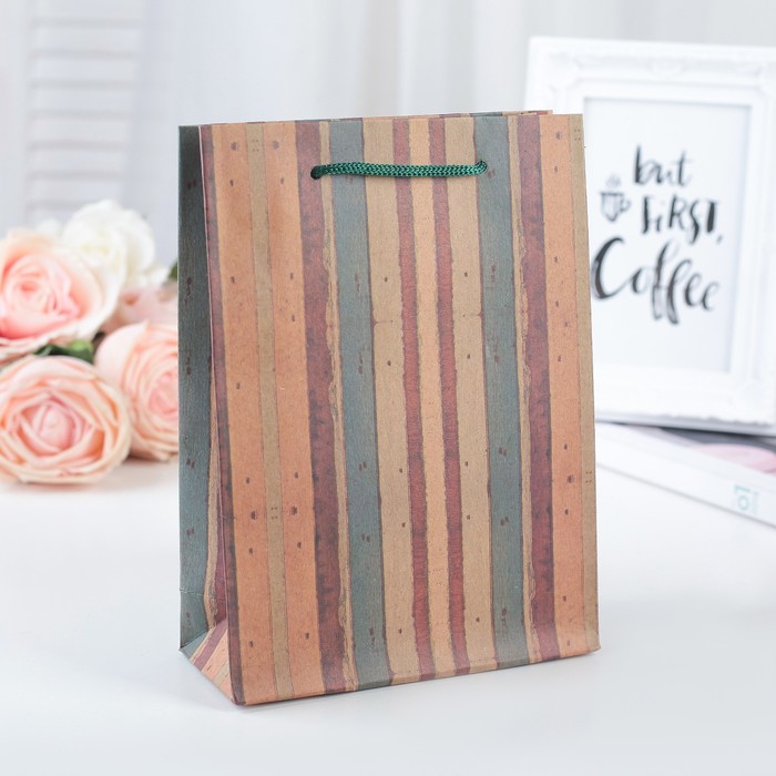 Пакет крафт "Линии", 15 х 20 х 6 см