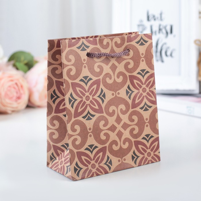 Пакет крафт "Узор", 11,5 х 14,5 х 6 см