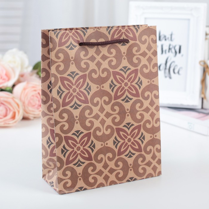 Пакет крафт "Узор", 15 х 20 х 6 см