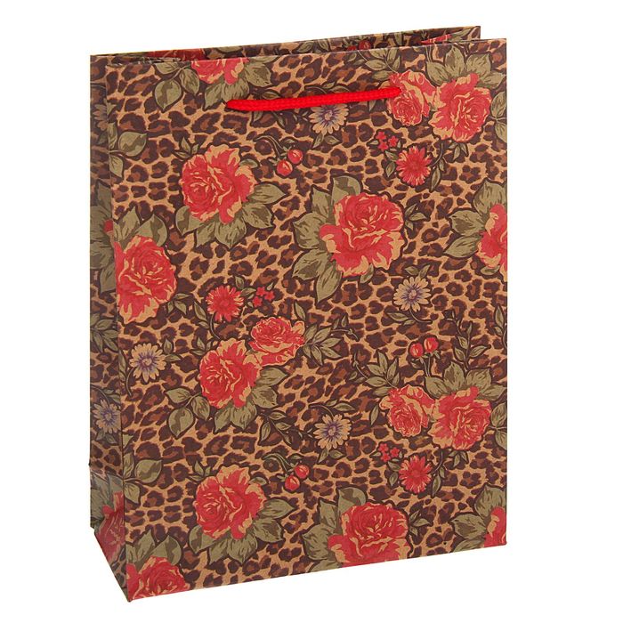 Пакет крафт "Цветы", 19 х 24 х 8 см