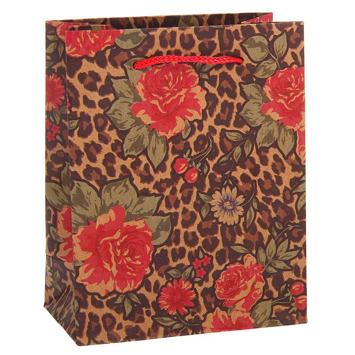 Пакет крафт "Цветы", 11,5 х 14,5 х 6 см