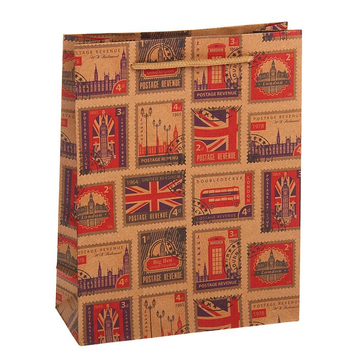 Пакет крафт "Марки", 31,5 х 10 х 42 см